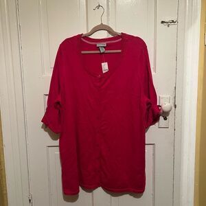 🆕 Catherines womens 2x cardigan button sweater 3/4 roll tab detail slv pink